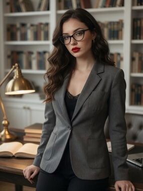 Gray Single Button Fitted Blazer Jacket Professional Spring Split Tail Comfy